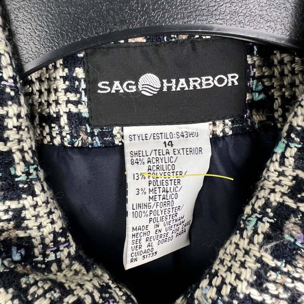 Sag Harbor Blazer Jacket Women Tweed 14 Blue Black Plaid Long Sleeve - Picture 4 of 7